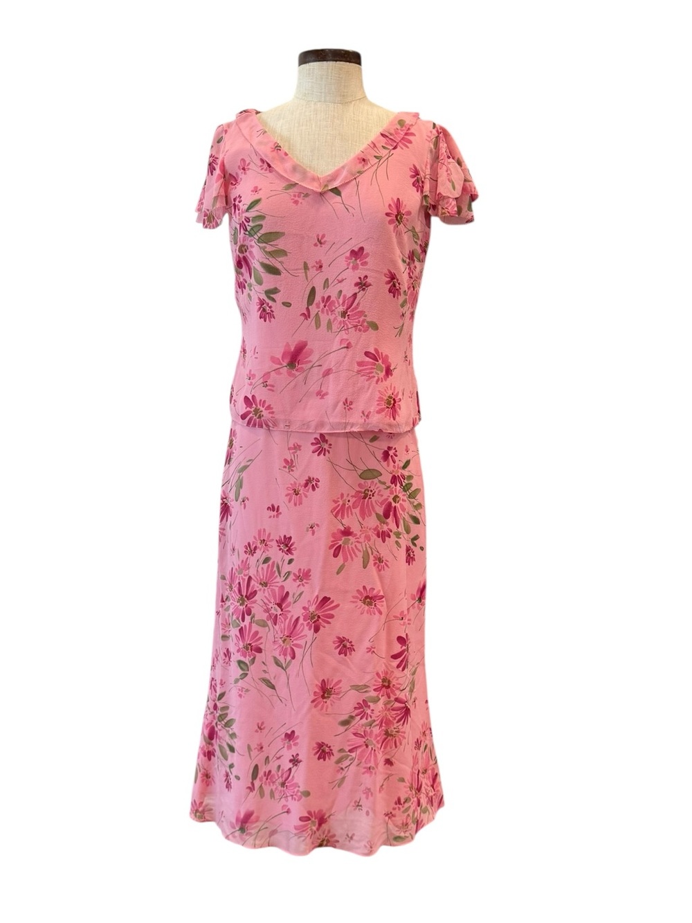 Cynthia Howie silk y2k Fairycore flutter sleeve skirt set